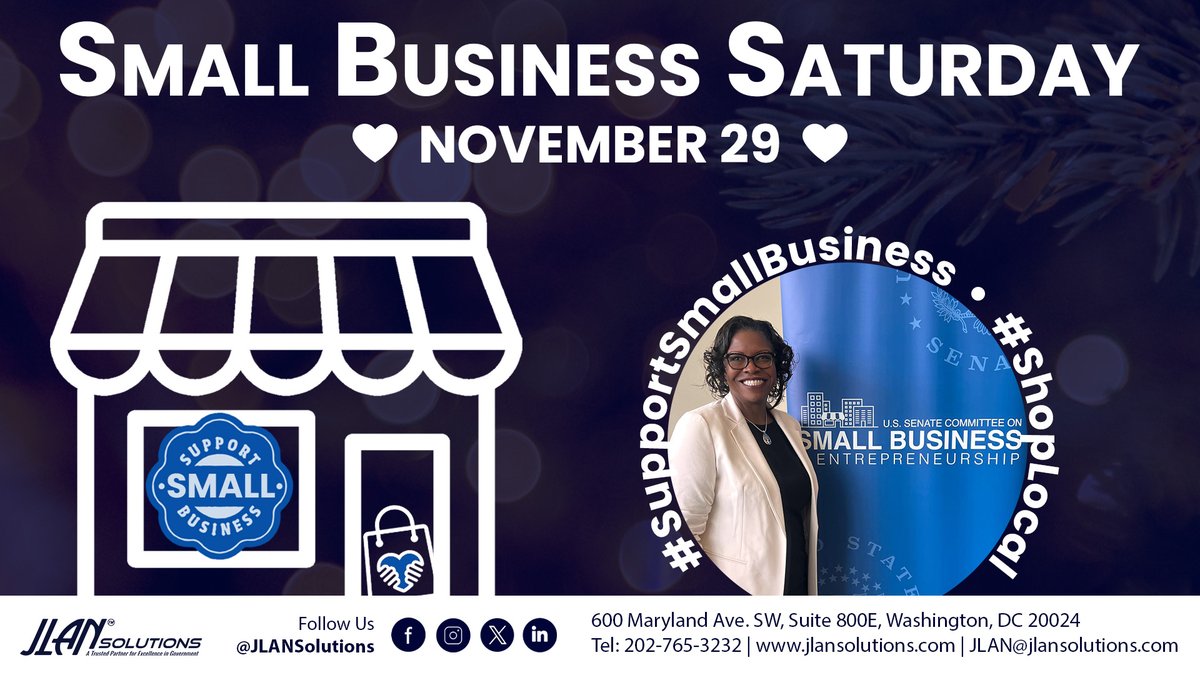 As a DC small business, offering professional services to our government and commercial customers, JLAN Solutions is proud to #SupportSmallBusiness. It’s #SmallBusinessSaturday, join us in celebrating and uplifting the small business community.
#ShopLocal