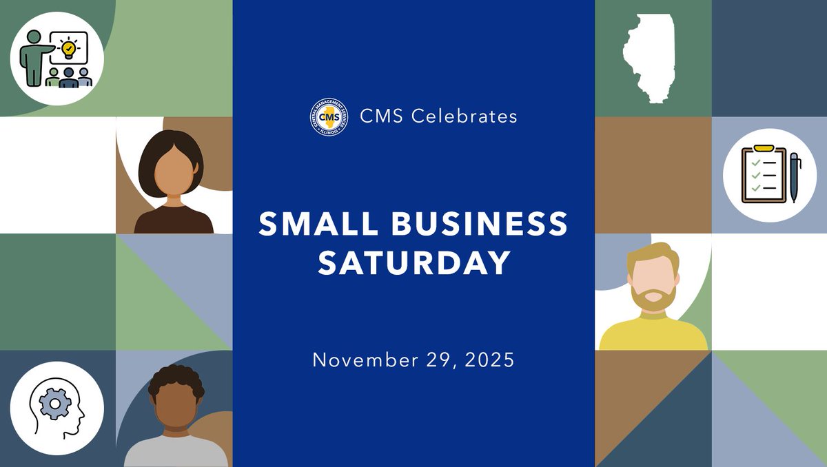Happy Small Business Saturday! CMS celebrates the local business owners who strengthen our communities and drive IL’s economy forward

Register with the IL Procurement Office: ipg.illinois.gov
Get certified with the Commission on Equity &amp; Inclusion: …iversitymanagementportal.illinois.gov