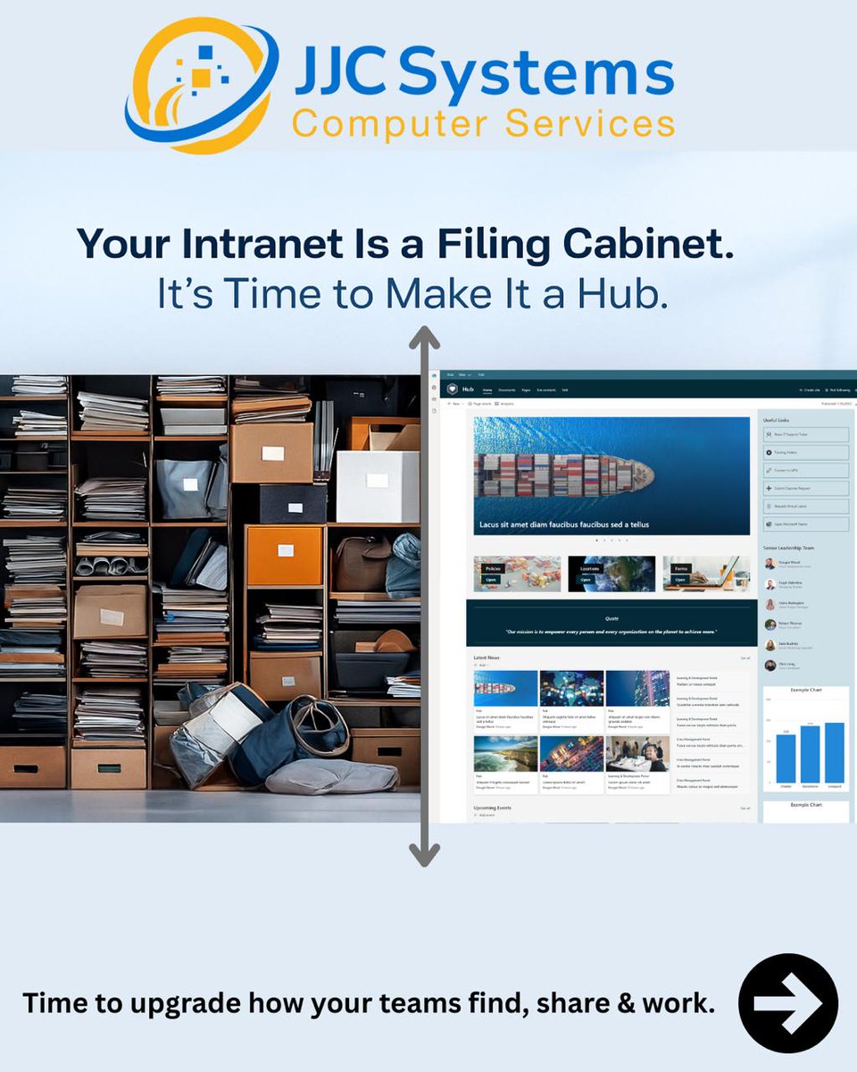 JJCSystems's tweet image. Still running your intranet like it’s 2010?

Let’s transform it into a fast, searchable, integrated SharePoint hub that drives real productivity.

Contact us today for a demo! 

#SharePoint #Microsoft365 #DigitalWorkplace #IntranetDesign #ITServices #ModernWork #ProductivityHub