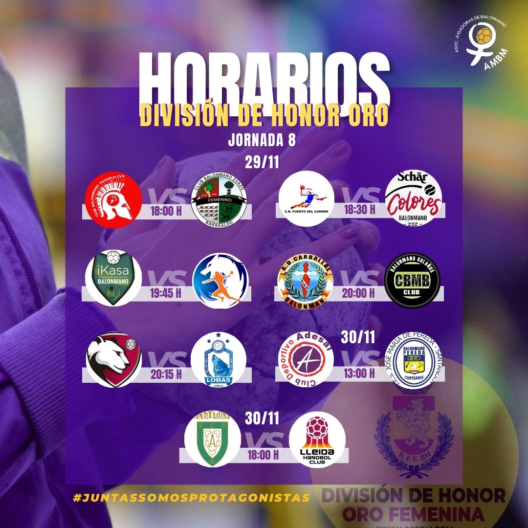 📅 HORARIOS 💛

💪🏽 Aquí están los horarios de la jornada!!

¡A disfrutar del mejor balonmano! 

💜 #JuntasSomosProtagonistas