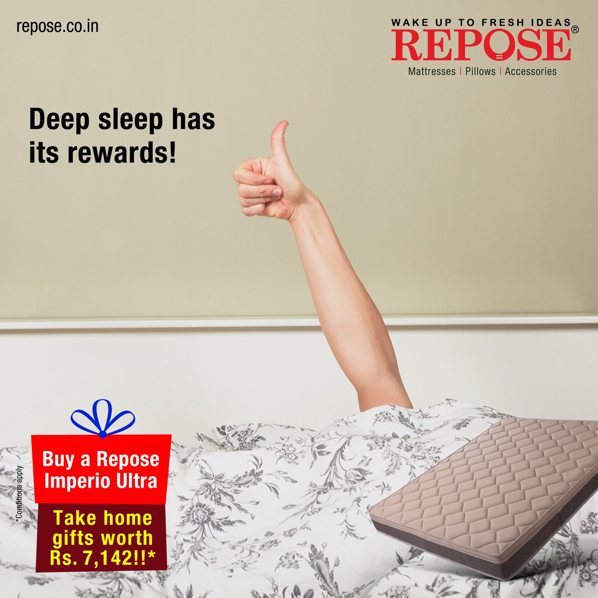 ReposeWorld's tweet image. Repose Imperio Ultra is affordable luxury. It’s pocketed springs, omni top, heavy GSM knitted fabric cover and antimicrobial protection bring you the deepest rest. The attractive gifts while buying are a dream!

#ReposeMattress #springmattress #pocketedspringmattress #Mattress