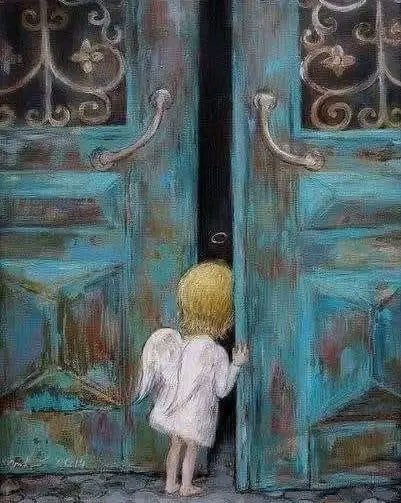 “There are doors only angels know—quiet thresholds where sorrow ends, and a shy, bright hope begins to breathe again.”
Unknown 

~Nino Chakvetadze - Angel At My Door, 2010.