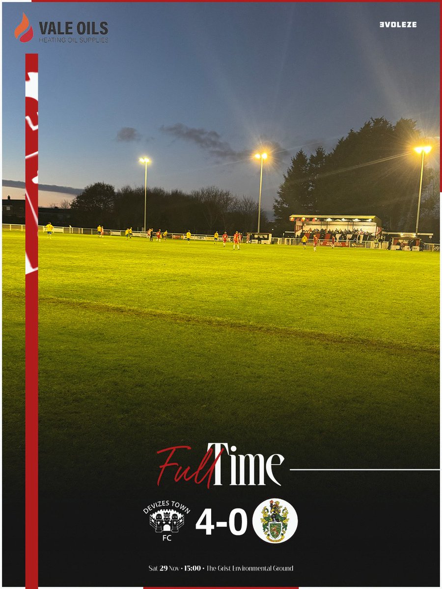 DevizesTownFC's tweet image. FT 4-0

A comfortable 2nd half with early goals from Parsons &amp;amp; LHC seeing us run out 4-0 winners.

20 League Games Unbeaten
6 League Clean Sheets on the Spin

Superb all round

⚽️O Buck
⚽️J Reader 
⚽️J Parsons
⚽️L Hall-Cousins

🔴⚪️