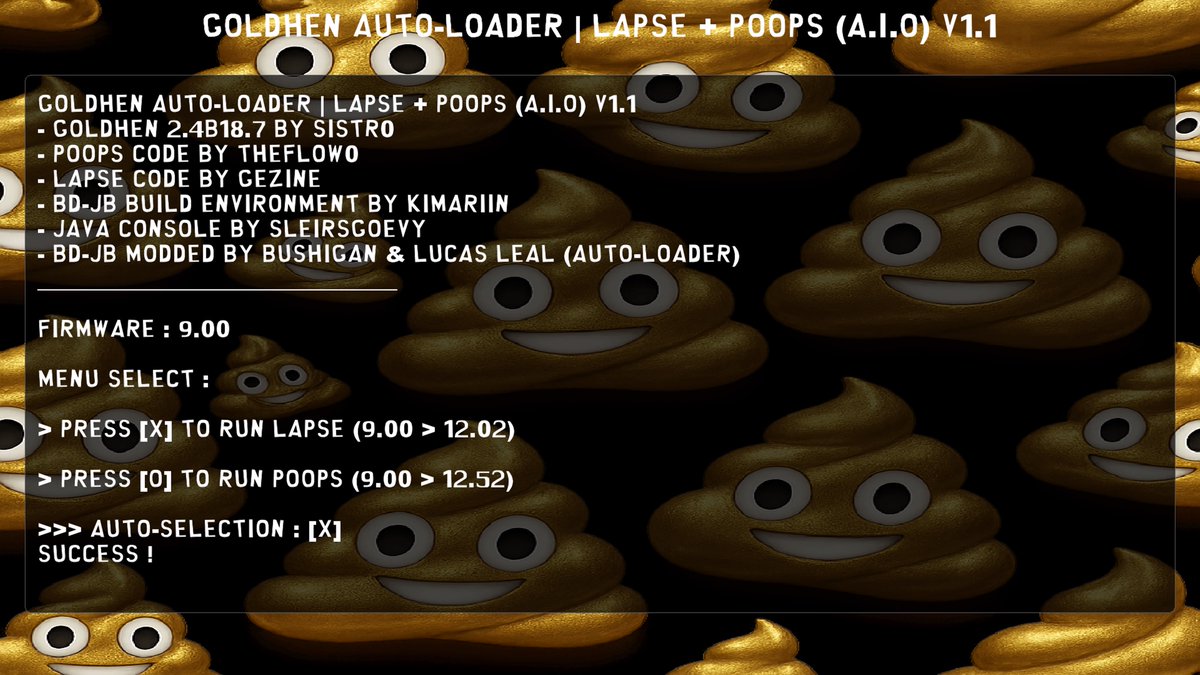 Bushigan's tweet image. PS4 GoldHEN Auto-Loader (Lapse + Poops) | All-in-one : github.com/BUSHIGAN/GoldH…