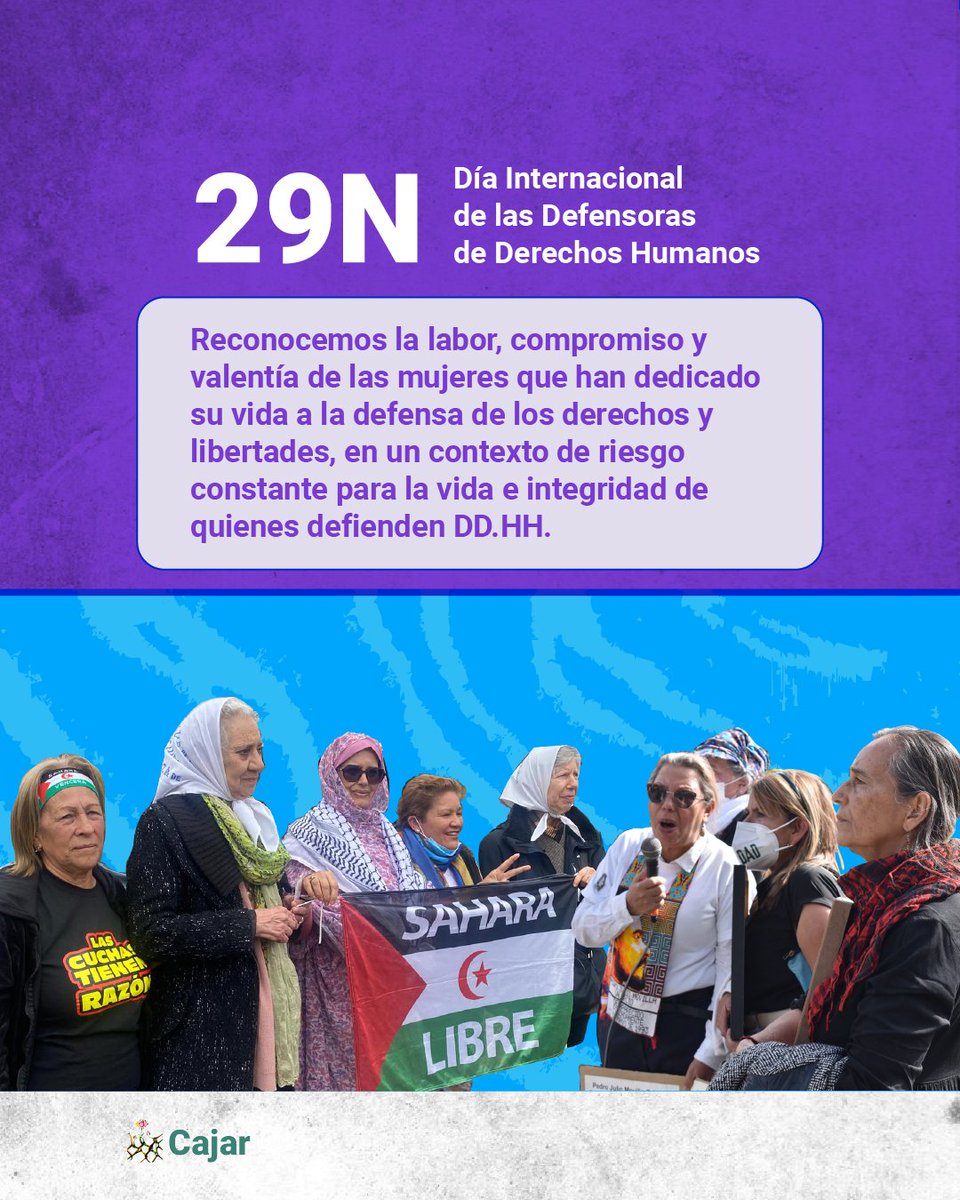 Ccajar's tweet photo. 🌷 Hoy 29 de noviembre reconocemos la valentía y el compromiso de las defensoras de derechos humanos, mujeres que sostienen el trabajo por la justicia, la verdad y la dignidad en medio de múltiples riesgos. Hoy honramos su resistencia y aporte indispensable para un país más justo.