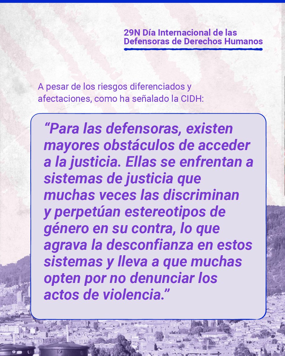 🌷 Hoy 29 de noviembre reconocemos la valentía y el compromiso de las defensoras de derechos humanos, mujeres que sostienen el trabajo por la justicia, la verdad y la dignidad en medio de múltiples riesgos. Hoy honramos su resistencia y aporte indispensable para un país más
