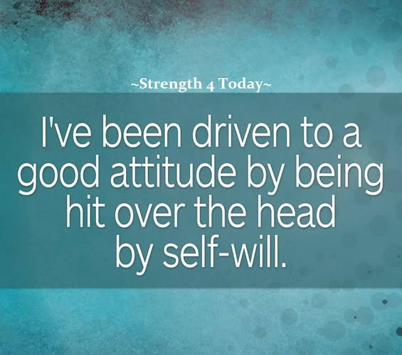 Strengthfor2day's tweet image. I&apos;ve Been Driven To A Good Attitude
By Being Hit Over The Head By Self Will.

#GoodAttitude #SelfWill #LearnTheHardWay #RecoveryPosse #Strengthfor2day #SelfWillRunRiot