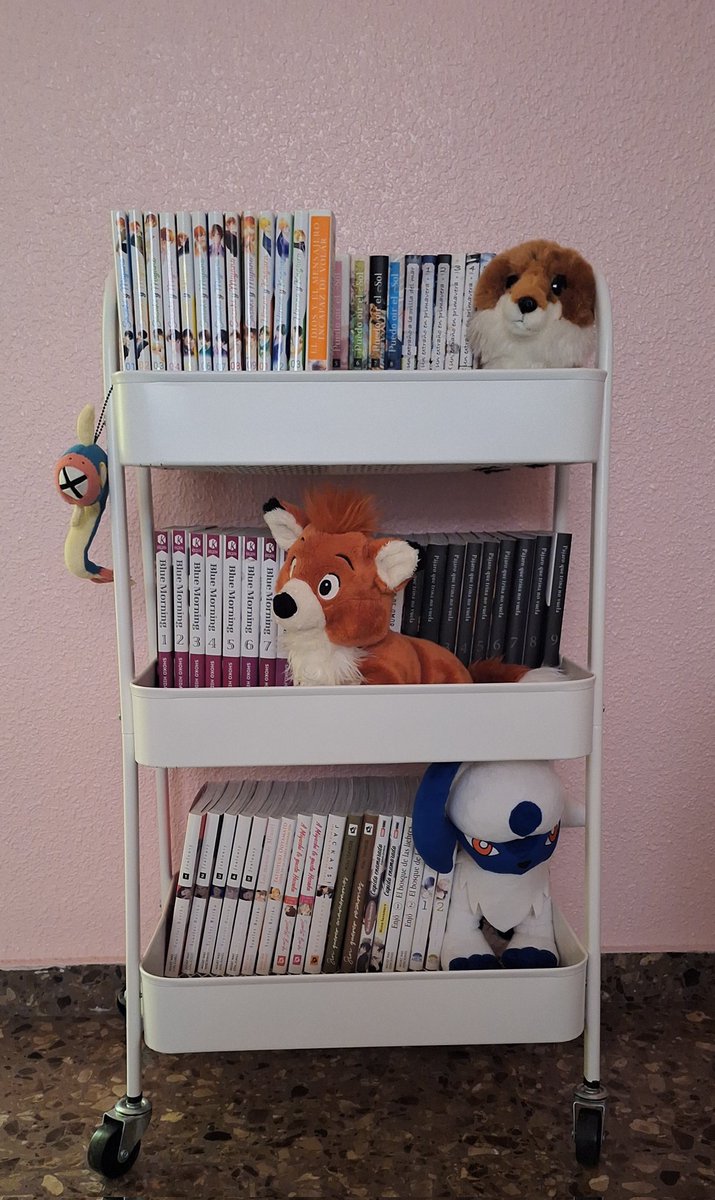 Al principio no sabía si me iba a convencer el carrito este que me salía en algunas cuentas de lectores, pero la verdad es que queda muy cuki para los comics. Y, de mangas caben dos filas en cada bandeja así que da para mucho 😊