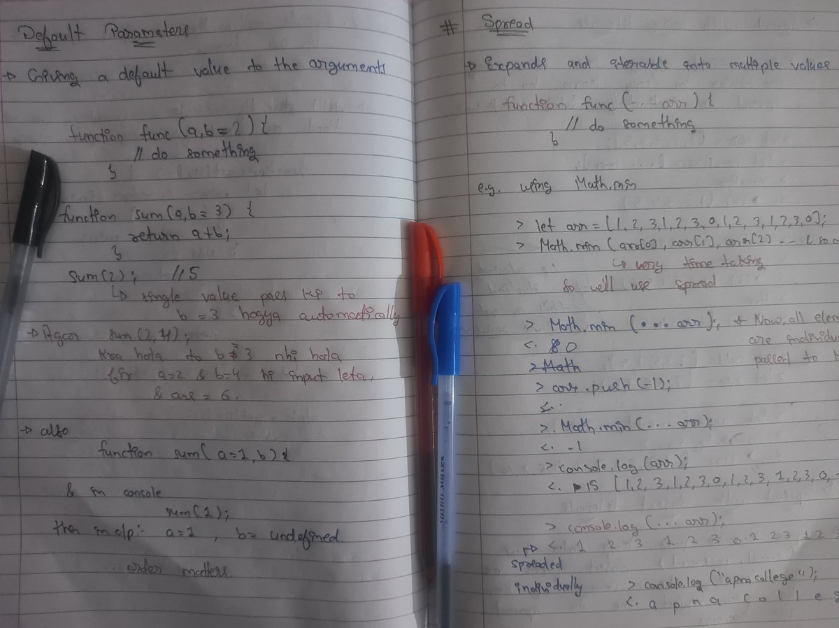 Dhruvofficials's tweet image. Day 34 — JavaScript Progress 🚀

Completed JS Part 8 today!
Covered:
• Maximum in Array
• Practice Qs
• Default Parameters
• Spread Operator (Arrays + Objects)

Slowly mastering modern JS features. 
#JavaScript #100DaysOfCode #CodingJourney #WebDev #Sigma3 #ApnaCollege