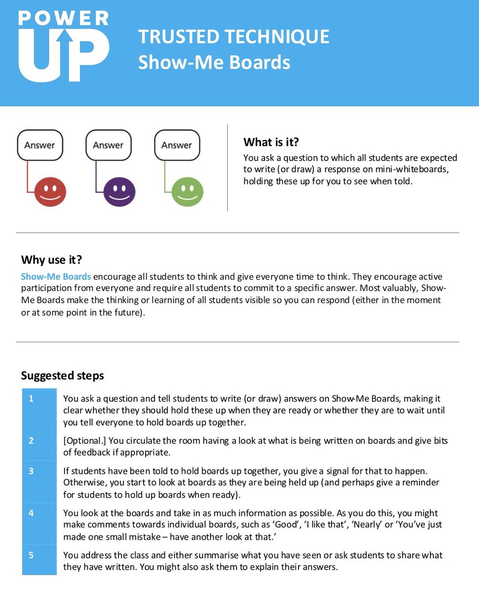 An exciting development for Teaching PowerUps: the website is evolving to include infographics 😊

Here’s the first one, focusing on show-me boards, which you can download for free: teachingpowerups.com/infographics