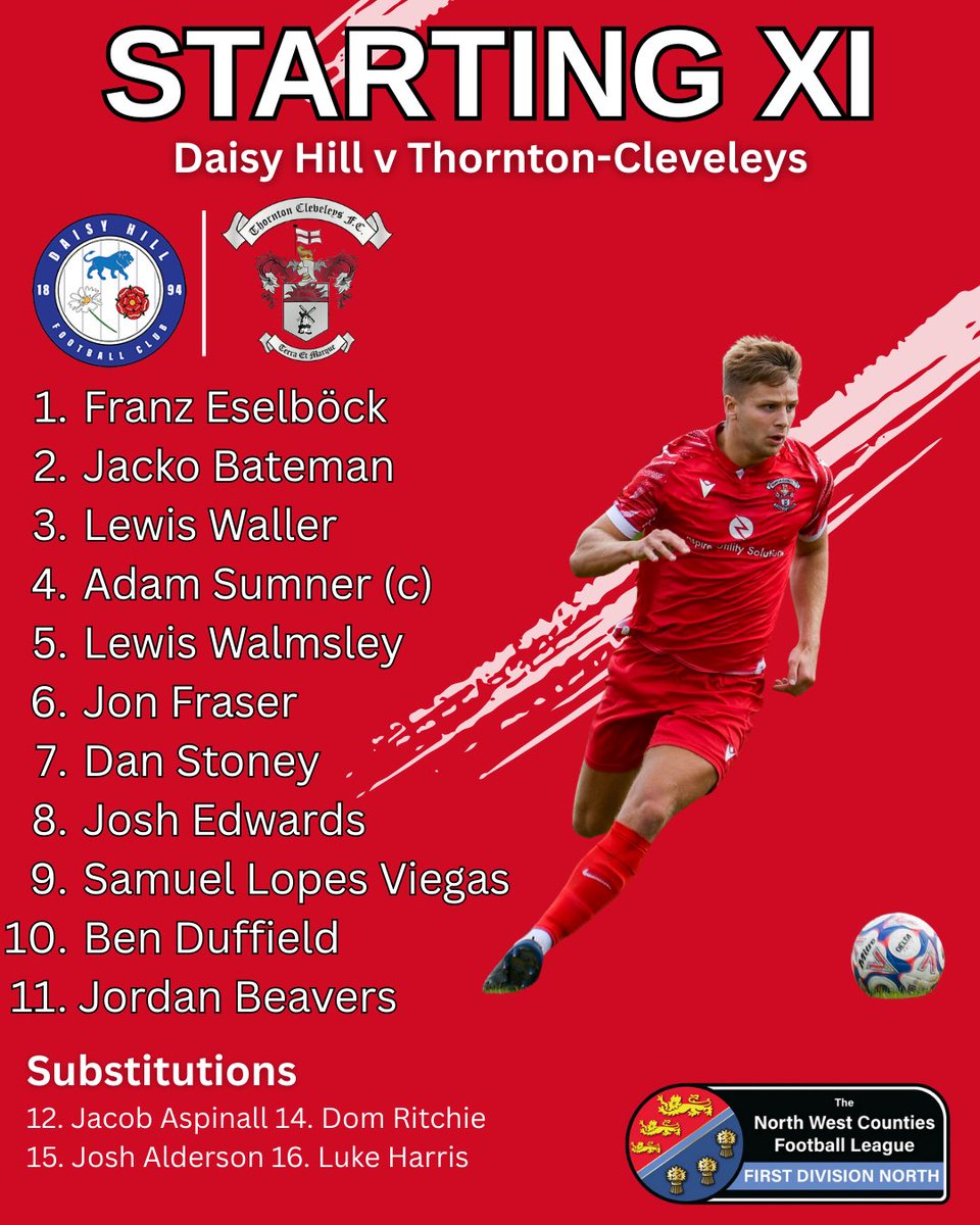 Today’s starting lineup vs <a href="/OfficialDHFC/">Daisy Hill FC</a> 

Skipper Ollie Wilkinson late omission due illness