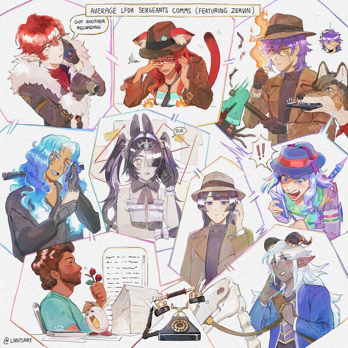 I had the pleasure of roleplaying as a detective alongside a fantastic team in #vciv! Here is a collage of the sergeants of the Lost and Found Detective Agency, featuring a bonus appearance from Zervin. 🔍🕵️