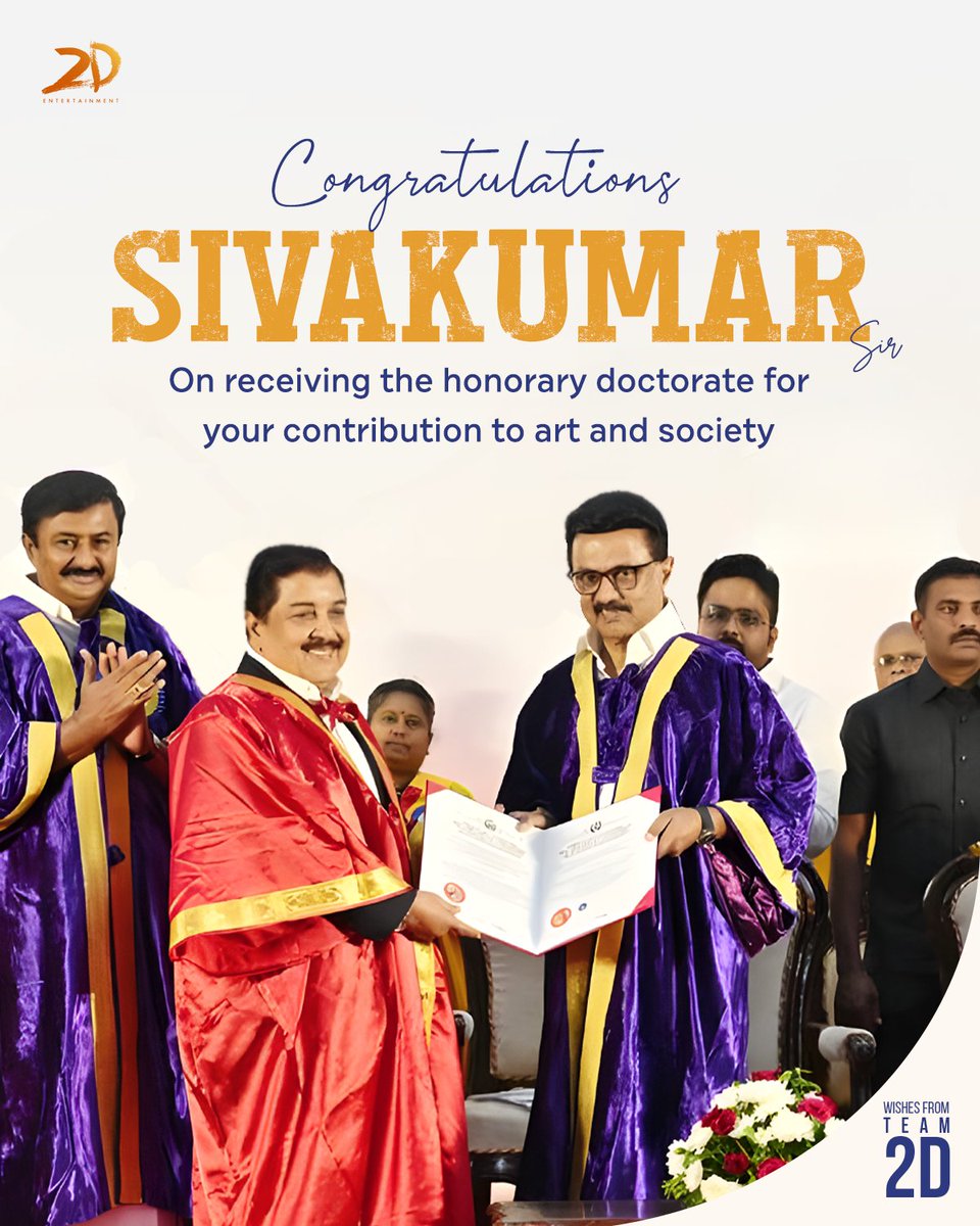 2D_ENTPVTLTD's tweet image. Congratulations to the ever-inspiring #Sivakumar sir on this remarkable honour for all your accomplishments and contributions to art and society ✨
