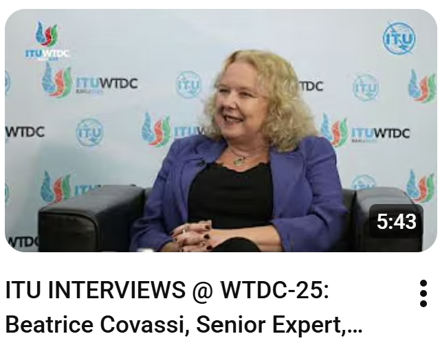 ITUEurope's tweet image. 📣The #ITUWTDC concludes with a series of great outcomes that pave the way for advancing #DigitalDevelopment worldwide!    

Do not miss the interview with Beatrice Covassi, Senior Expert, @EU_Commission @DigitalEU  

youtube.com/watch?v=jmDgWb…

@ITUEurope