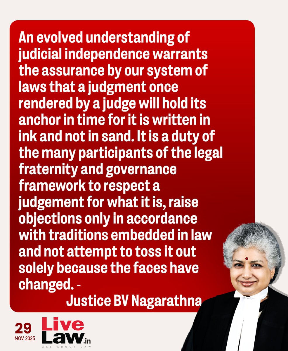 Making a veiled reference to the recent flurry of Supreme Court judgments being overruled by subsequent benches, Justice BV Nagarathna cautioned that decisions of the Court should not be revisited merely because the judges who authored them have changed.
Read more: