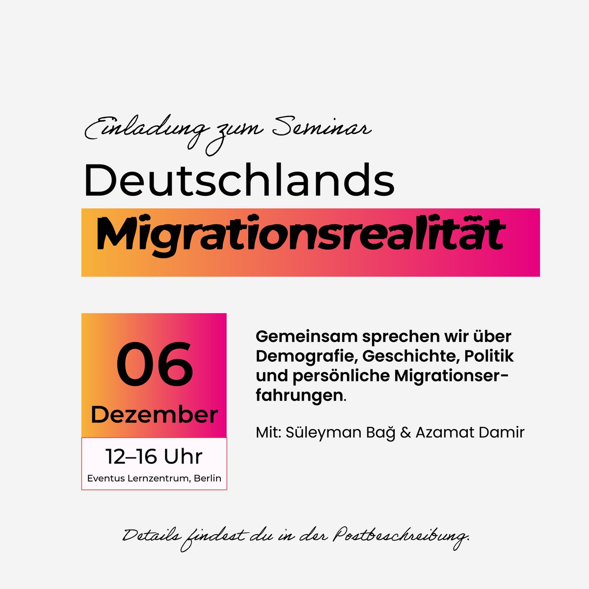Einladung: Seminar zur Deutschlands Migrationsrealität kubik-ev.de/?p=4899