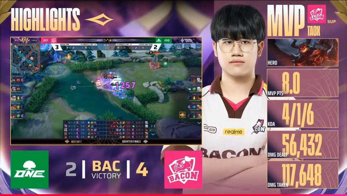 MVP เกมที่ 6 👑 #TaoXอมยิ้มบอย เก็บ MVP ที่ 2 ของตัวเองวันนี่ 🔥 

#ทีมBaconTime #AIC2025 #BACdiwa