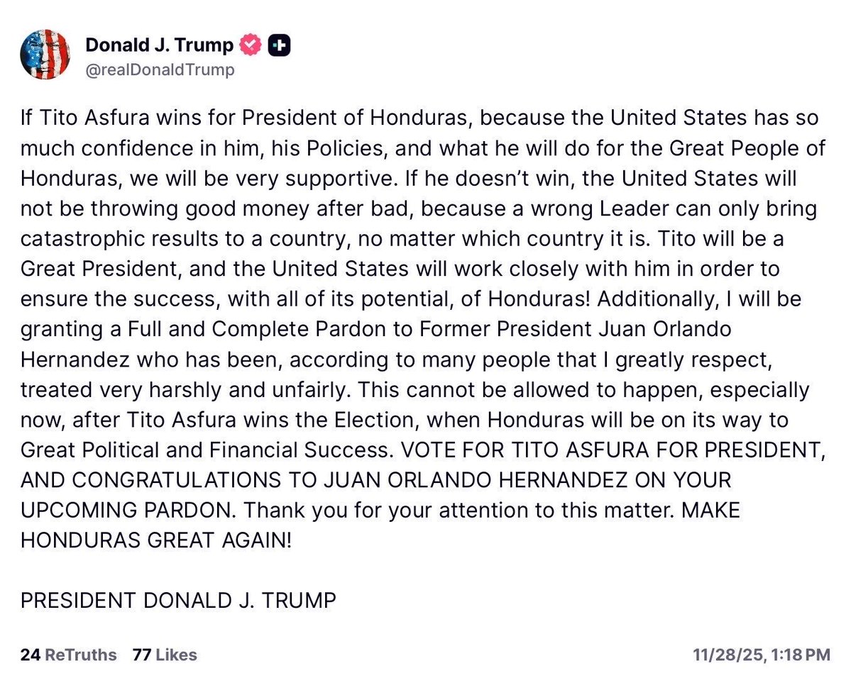 Trump: My biggest concern is drug traffickers!

Also Trump:  Also I'm going to issue a pardon to a guy who trafficked 400 tons of cocaine (more than any human in history) into the US because he said nice things about me and kicked a few million bucks to my family.  I was only in
