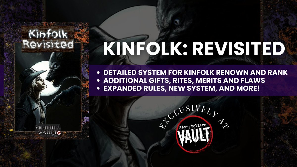 Kinfolk Revisited is available now.

Get it here: tinyurl.com/yc3e3fxb

Kinfolk Revisited provides players and Storytellers with the tools to bring Kinfolk into dramatic focus.
#ttrpg #worldofdarkness