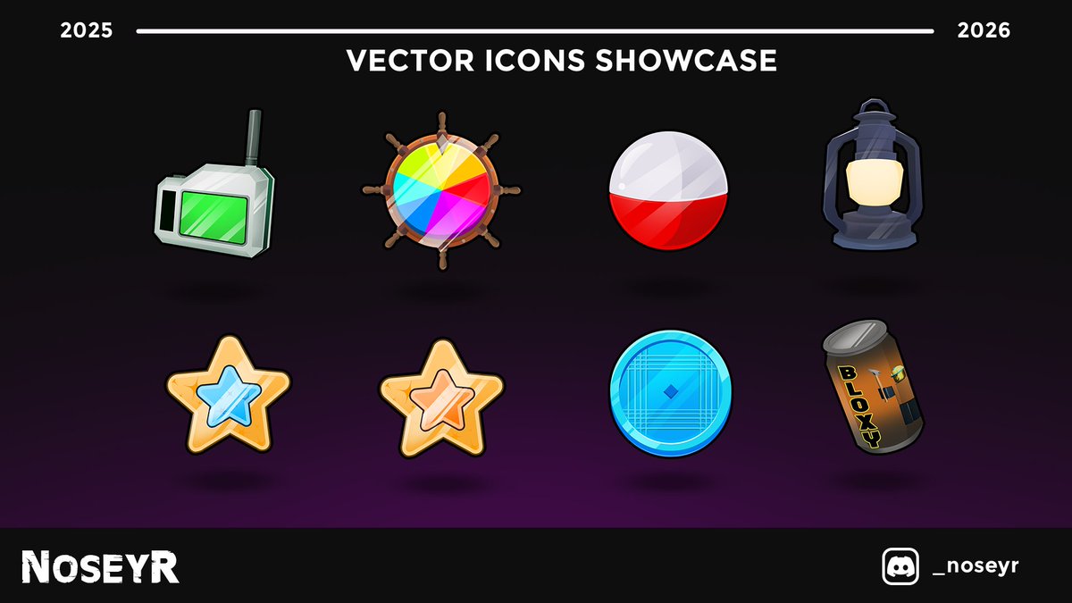 nosey_r's tweet image. Check out these vector icons I made for @TalonMidnight&apos;s &quot;Fish It!&quot;🎣

If you&apos;re interested in working together, DM&apos;s always open 📩

#ROBLOX #RobloxDev #robloxugc #robloxGFX #Robloxart
