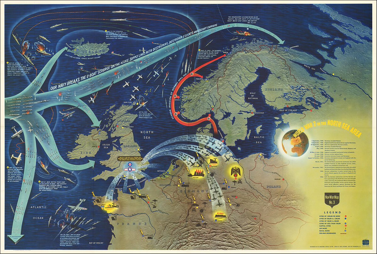 TimeDecoded's tweet image. 1944 Navy intel: North Sea&apos;s WWII inferno—U-boats lurking, Allied convoys dodging doom, Bismarck&apos;s ghost haunting the waves. This declassified map spills the secrets of Europe&apos;s watery graveyard. Echoes in today&apos;s Arctic scrambles? Battle lines redrawn?
#WWII #NavalHistory