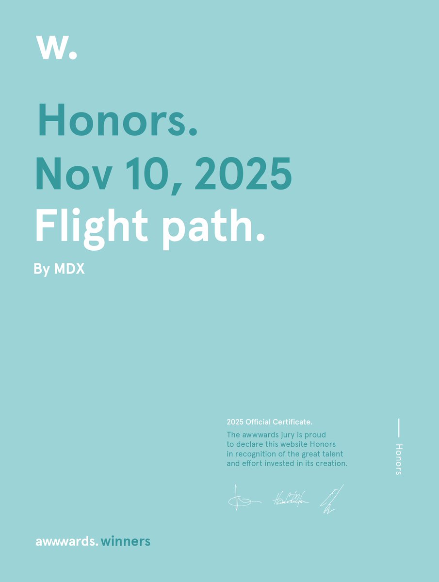 We just earned another Honorable Mention this time for designing and building the website for Flight Path.

Super proud of the work and the vision behind this one.

It’s always a great feeling when the industry recognizes the craft and the effort that goes into every detail.

On