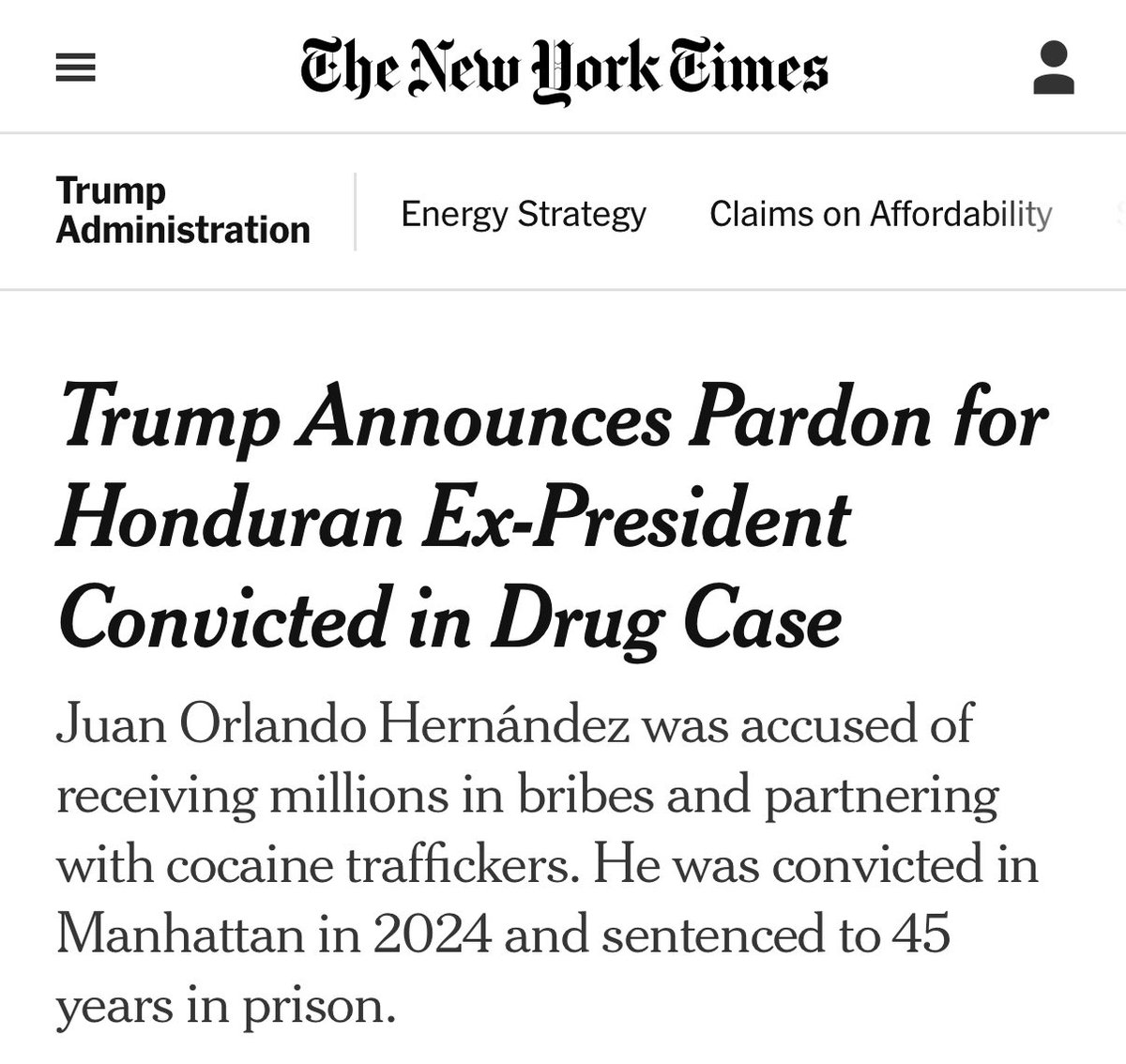 <a href="/realDonaldTrump/">Donald J. Trump</a> If you were truly concerned about drug trafficking, why are you pardoning someone who helped smuggle hundreds of tons of cocaine into the United States?

And if you were truly concerned about human trafficking, why did you repeatedly call the Epstein files a hoax?