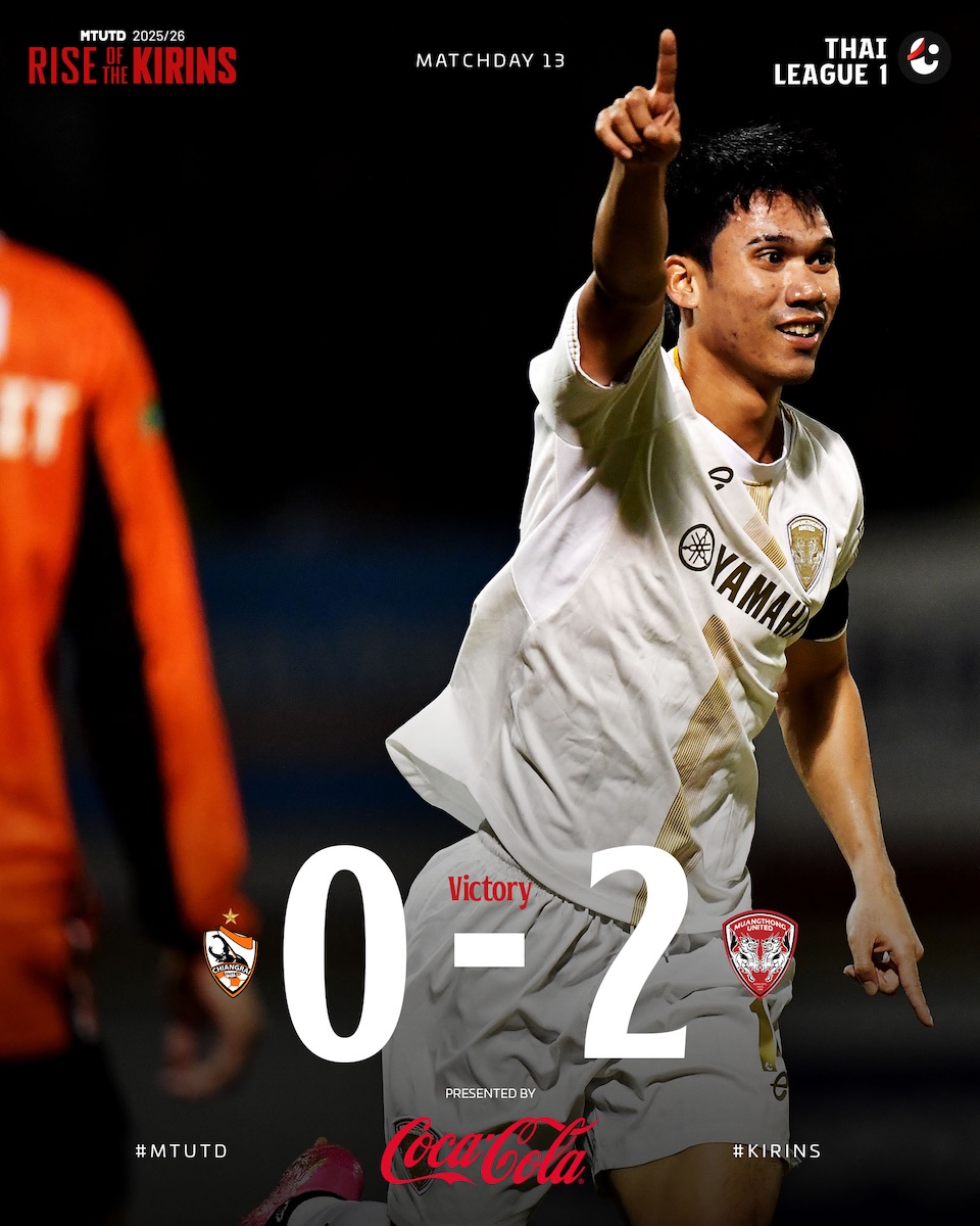 MuangthongUtd's tweet photo. Sorawit Panthong scored the winner at 49' as ten Kirin hold off Chiang Rai for an important victory!
#mtutd #ImportantWin https://t.co/dw8Czdy9fW