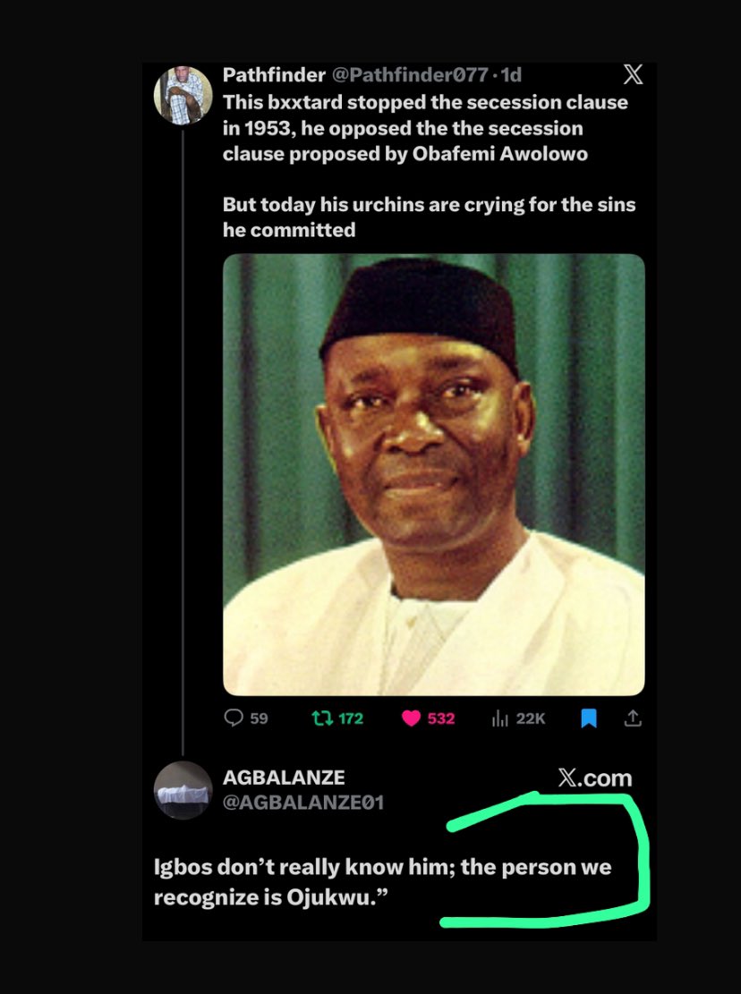 Pathfinder077's tweet image. The whole Nig needs to know that ibo are the most hypocritical,cunning people in Nig

Not that alone,they are very clever in a deceitful manner….these same sets of people will sing praise of Azikwe as the greatest nationalist but look at this one today claiming ibo don’t no him