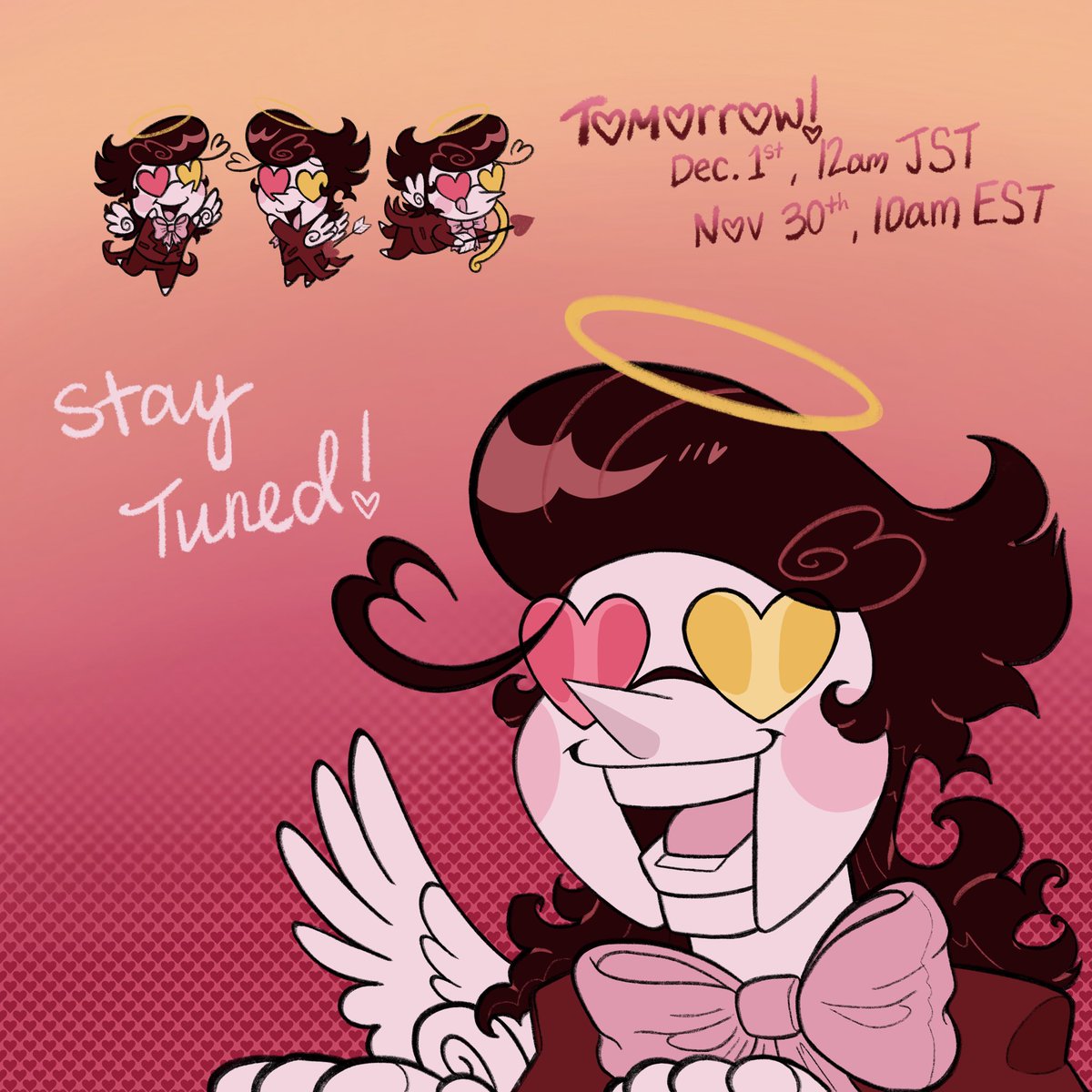 I have a big, big, BIG announcement to make tomorrow! 👼

I hope you and your [HEART SHAPED OBJECT] are ready!!! 👀 #deltarune