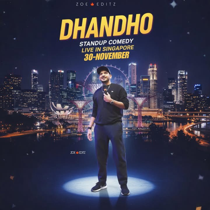 ZoeHumanity's tweet photo. Tomorrow, 𝙎𝙞𝙣𝙜𝙖𝙥𝙤𝙧𝙚 laughs with 𝙈𝙐𝙉𝘼𝙒𝘼𝙍….. 
Stories, smiles, and the signature 𝘿𝙝𝙖𝙣𝙙𝙝𝙤 charm.
#MunawarFaruqui #Comedy #Dhandho #Singapore https://t.co/1v2s1Pq95l