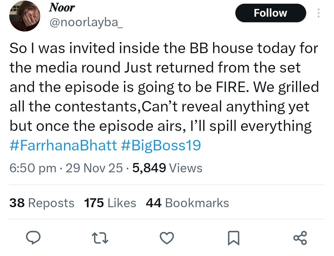 RoSixSharma's tweet photo. EXCLUSIVE - Farrhana Bhatt PR was invited by Sarvesh and Bhaskar Bhatt inside the house to target the Potential Winner Pranit and Gaurav. 
@EndemolShineIND @JioHotstar 
This is shameful and the show is losing its credibility.

#BB19 #PranitMore #GauravKhanna #AmaalMalik https://t.co/GkkspAuvsJ