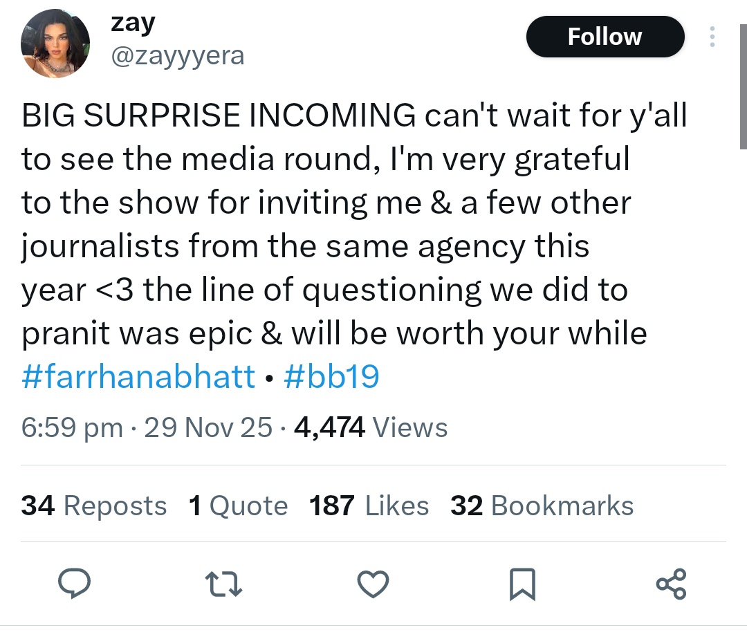 RoSixSharma's tweet photo. EXCLUSIVE - Farrhana Bhatt PR was invited by Sarvesh and Bhaskar Bhatt inside the house to target the Potential Winner Pranit and Gaurav. 
@EndemolShineIND @JioHotstar 
This is shameful and the show is losing its credibility.

#BB19 #PranitMore #GauravKhanna #AmaalMalik https://t.co/GkkspAuvsJ