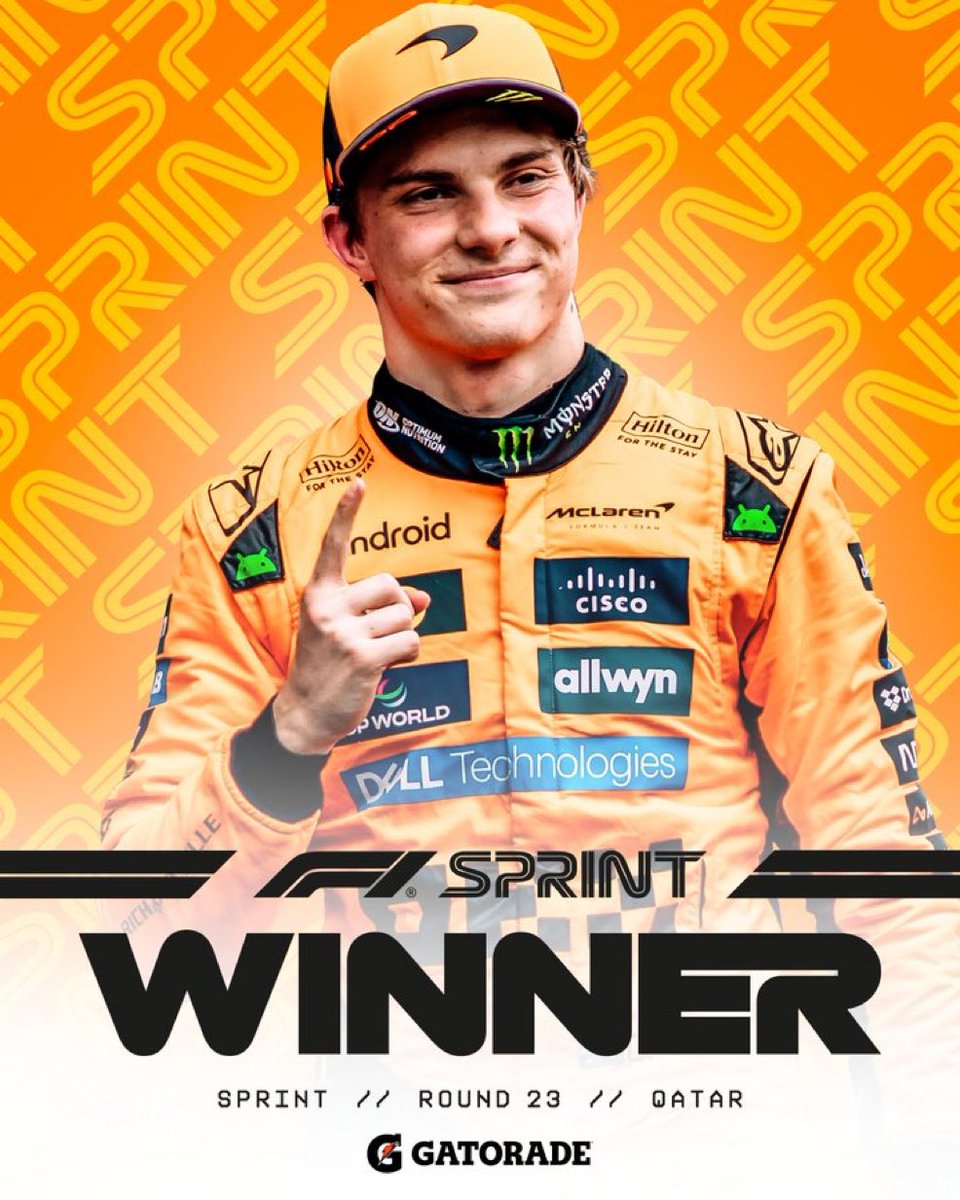 Victoria de Piastri en la Sprint de Qatar. Largó bien y dominó de principio a fin en un circuito que es difícil sobrepasar e ilógico desarrollar una sprint. 2do Russell, 3ro Lando que pierde 2 pts con su compañero y 4to Max que largó bien y minimizó daños tras largar 6to