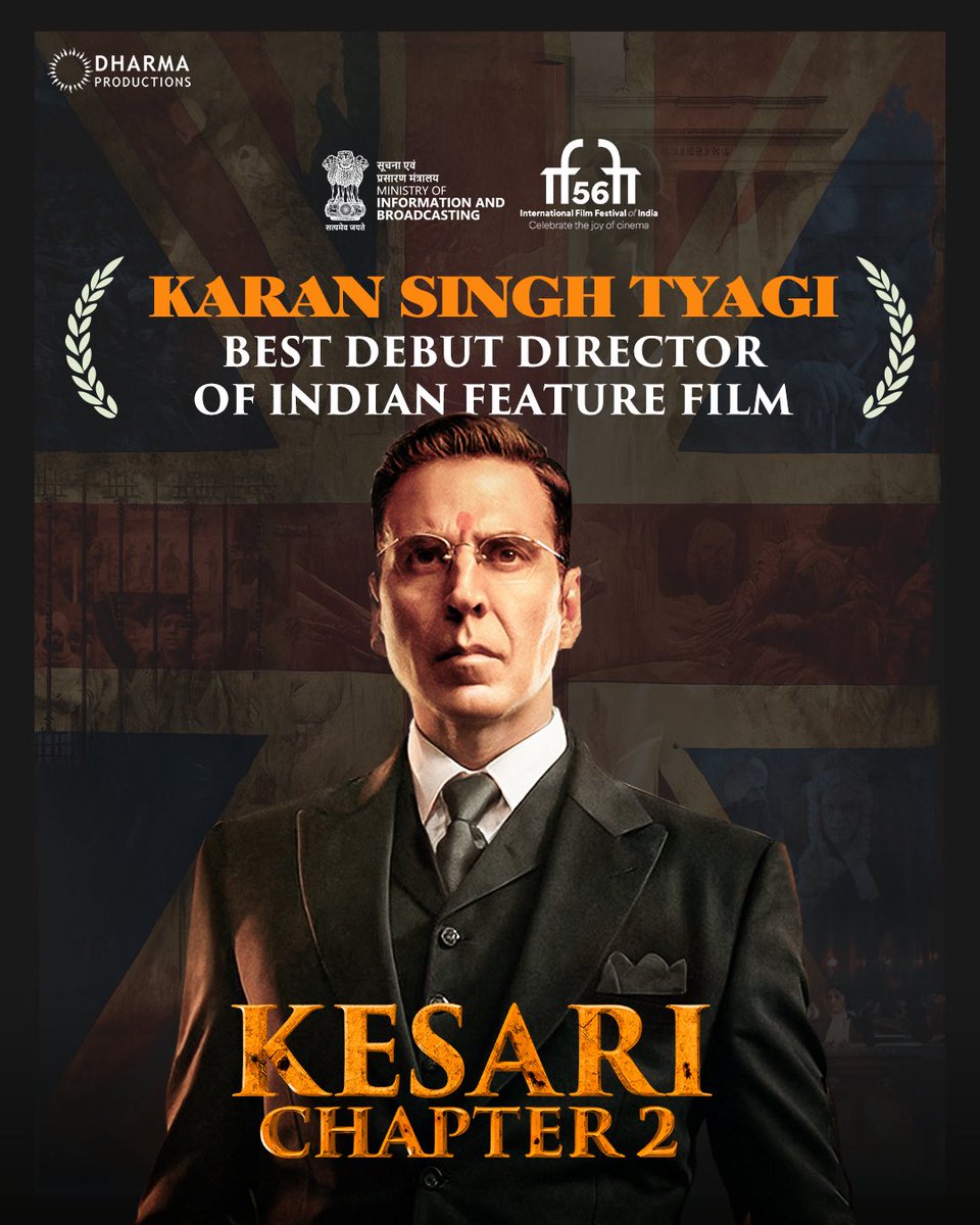DharmaMovies's tweet image. @karanstyagi raising the bar &amp;amp; HOW!🏆

Our hearts have turned 🧡 seeing you win the ‘Best Debut Director of Indian Feature Film’ for #KesariChapter2 at #IFFI2025.