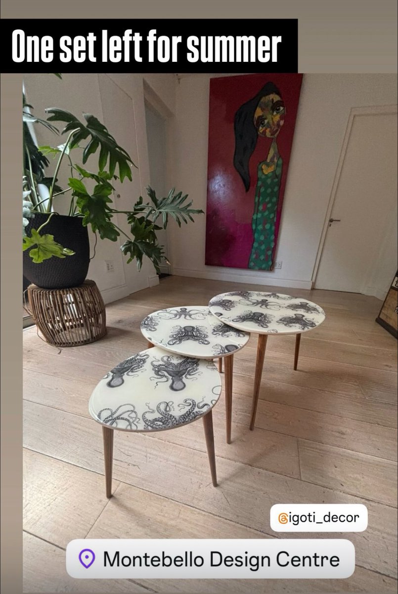 Resin cluster side tables in resin and fabric. coneytimbers.com