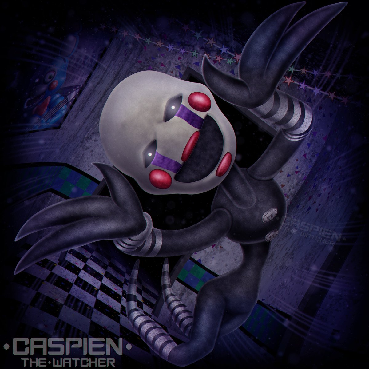 CaspienW's tweet image. The security guard was kept too busy by the other animatronics. Now, the music box had opened and the Puppet is on the way to the office! The end is near! #FNAF #fnaf2 #fnaffanart #fnafart #fanart #marionette