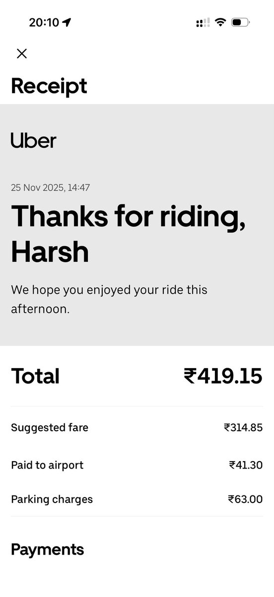 harshblr1's tweet photo. @Uber_India I was charged airport fees despite there being no separate arrangement or lanes for taxis. The parking charges are not Rs 63; the driver paid Rs 20 because there are no separate lanes for taxis and commercial vehicles. All vehicles are considered the same. https://t.co/niviLt4ePk
