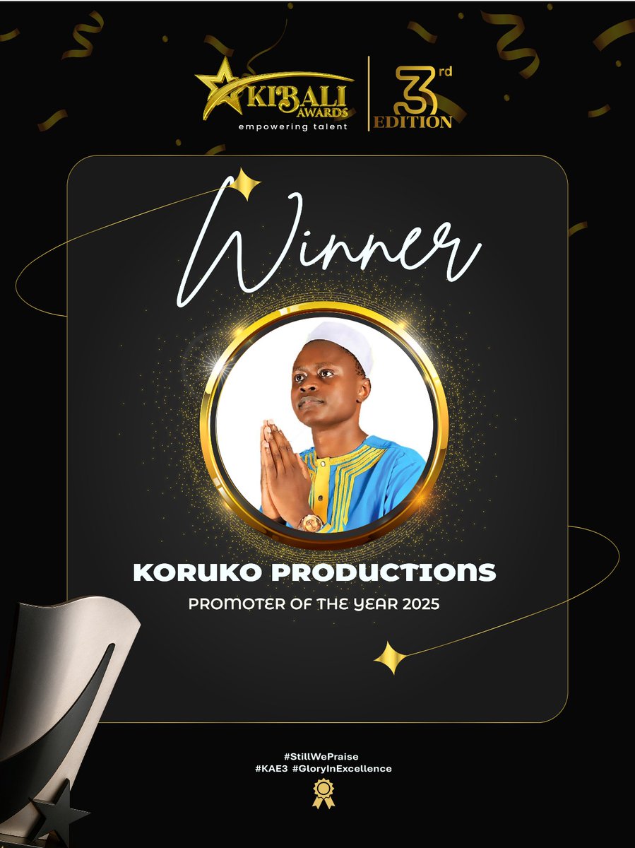 Congratulations to KORUKO PRODUCTIONS, the Promoter of the Year 2025 at the KIBALI AWARDS 3rd Edition. Thank you for empowering talent! 🌟 #StillWePraise #KAE3 #GloryInExcellence #KibaliAwards3rdEdition
#KibaliAwards2025
#KibaliAwards