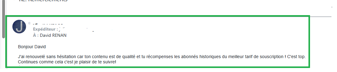 DR__Bourse's tweet image. Mail d&apos;un client qui a renouvelé son abonnement hier👇