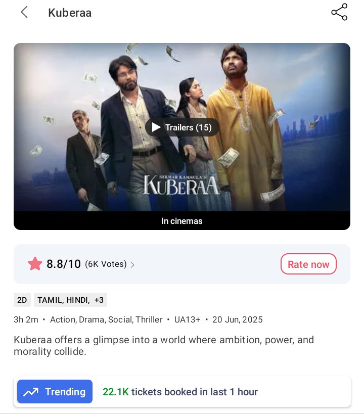 i_RA_Anand's tweet image. #TIM Crossed #Raayan Peak hour sales on BMS ✅

#Kuberaa           -  22.10k
#TereIshkMein - 19.35k**
#Raayan              - 19.28k
#IdliKadai           - 13.99k

**