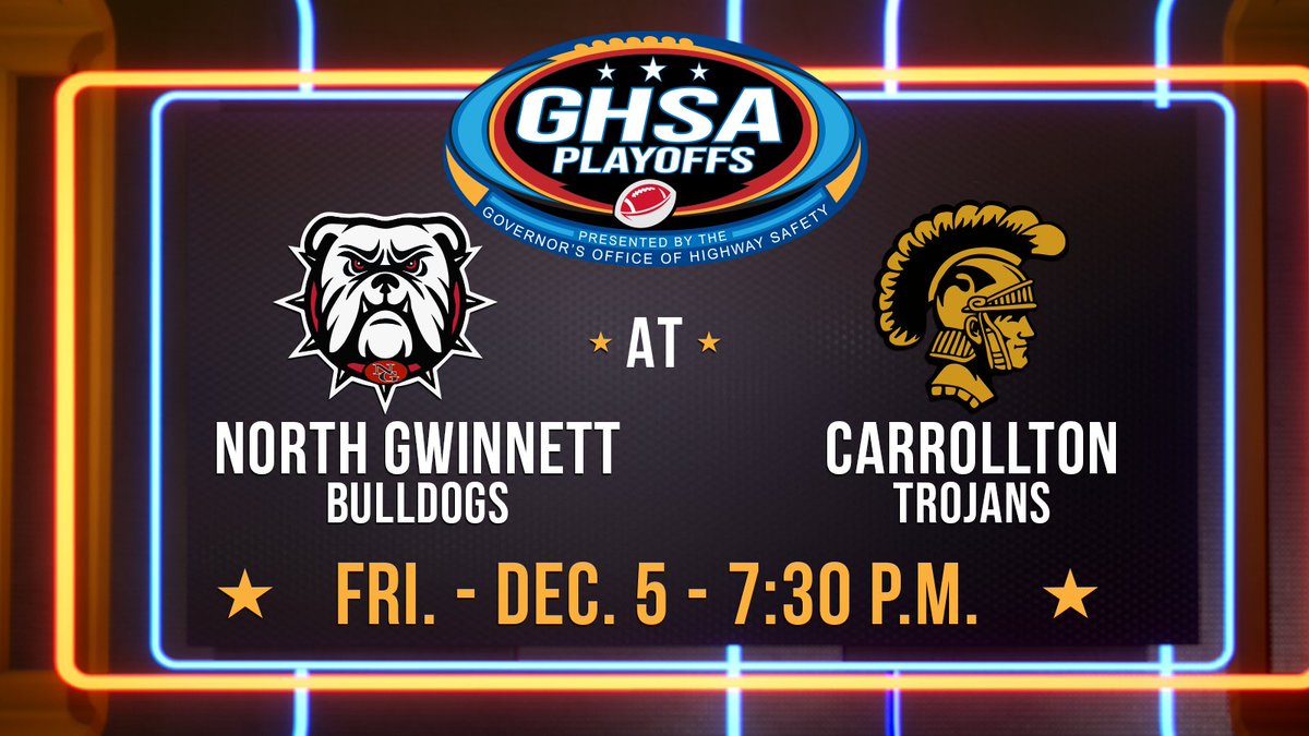 GPBsports's tweet image. The 2025 @OfficialGHSA football playoffs have reached the semifinals 🏈🚨

On Friday, December 5, GPB will broadcast the @NGHSFootball vs. @Carrollton_High matchup. Coverage starts at 7:30 p.m.

Stay tuned for more details at GPB.org/Sports.