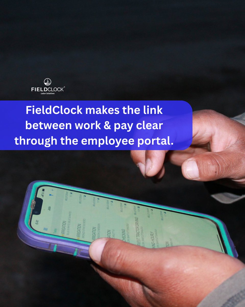 fieldclock's tweet image. Every bundle, every task, every paycheck connected and accounted for. Our employee portal keeps work and pay clear and effortless.  #Fieldclock #LaborManagement  #WorkSmart #EmployeeExperience