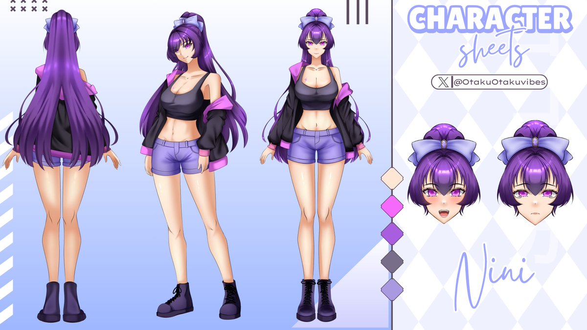 Otakuvibes_s's tweet image. Commission done! 💜✨

Nini’s character sheet is ready—hope you like her as much as I enjoyed drawing her!

#Vtuber #artmoots #illustration