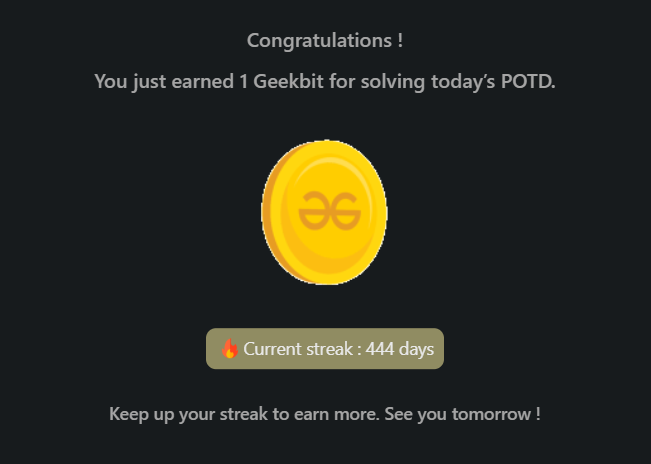 SumitKumar9128's tweet photo. 🚀 Day 444 of #geekstreak2025
🔹 GFG POTD: Count Set Bits
💡 Used a recursive + math-based approach  find highest power of 2 ≤ n and add:
 bits till 2^x  + bits contributed by MSB + recurse for remaining part..
#dsa #gfg #bitmagic #recursion #coding https://t.co/jJ3ew8Xj1f