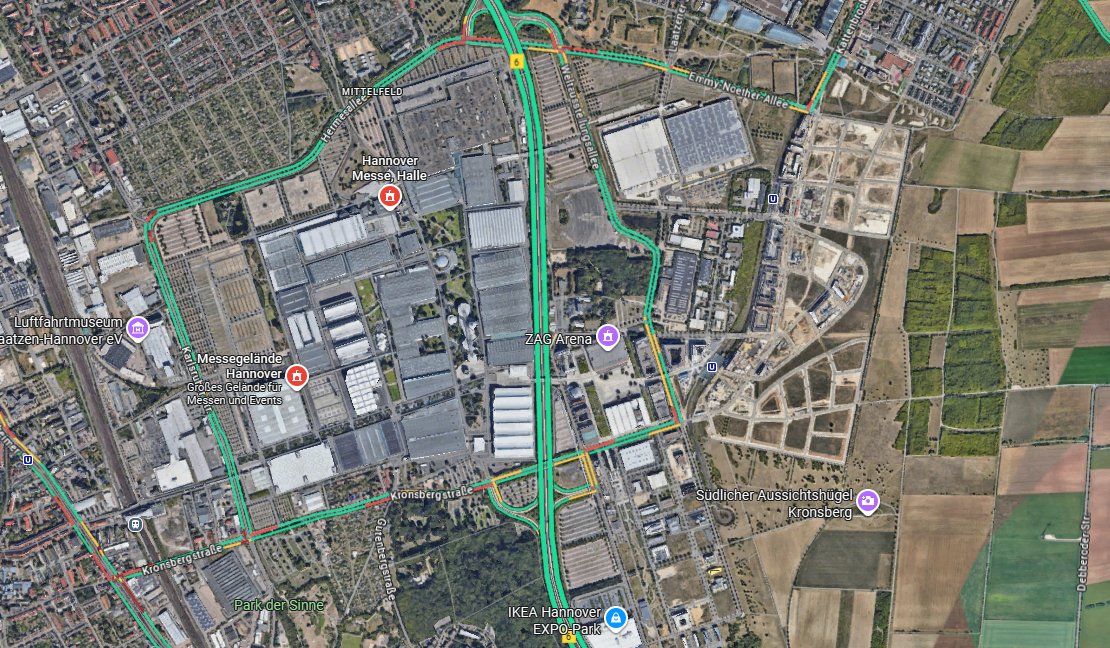 Man beachte: Screenshot links - Strassen- &amp; Verkehrslage rund um die Messe Giessen (Parteitag der AFD Jugend); Rechts - Bundesparteitag der Grünen auf dem Messegelände Hannover. 

Ich verachte das gewalttätige Verhalten aufs äußerste 
#Giessen  #Terroristen #Demokratie