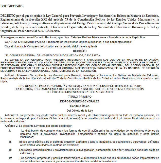 Juan_OrtizMX's tweet image. 🗳📌 SHEINBAUM PUBLICA LA NUEVA LEY DE EXTORSIÓN… Y LLEGA CON RIESGOS PARA EL PERIODISMO Y LA CRÍTICA

Ayer viernes publicaron en el Diario Oficial de la Federación la nueva Ley General de Extorsión.

El gobierno la ha presentado como herramienta contra el crimen.

Pero…