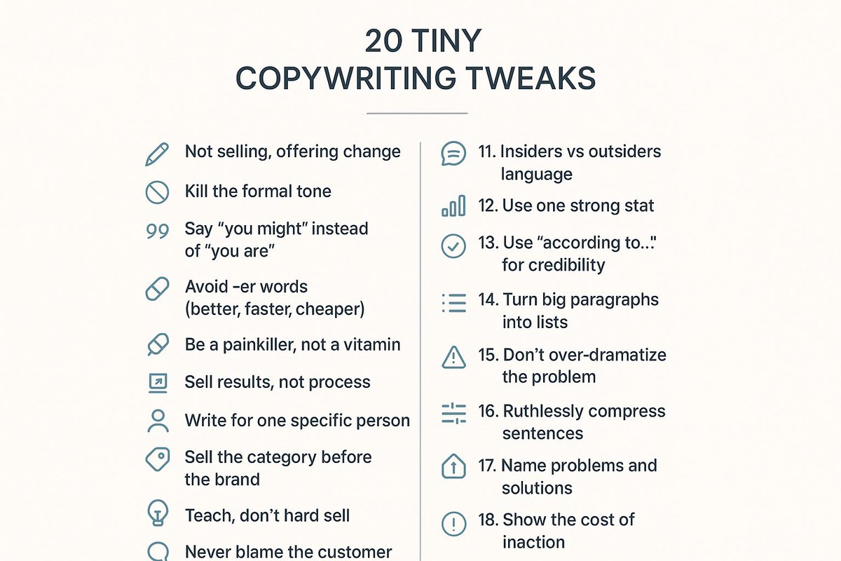 FreeSites_com's tweet image. FREE Guide to Writing Well
20 Tiny Copywriting Tweaks

Read, Write, Learn, and Earn