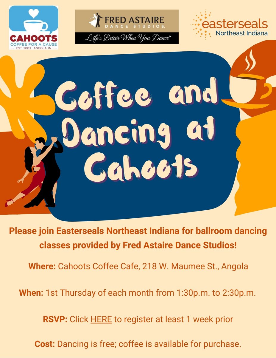 EastersealsNEIN's tweet image. 🎉☕ Last classes of the year at Cahoots! 💃🎨

Join us for Coffee &amp;amp; Dancing and Coffee &amp;amp; Canvas — two fun ways to wrap up the year!

👉 Register here for Dancing: bit.ly/40hpZbD
👉 Register here for Canvas: bit.ly/3DFyZhP

#EastersealsNEIN #CommunityFun