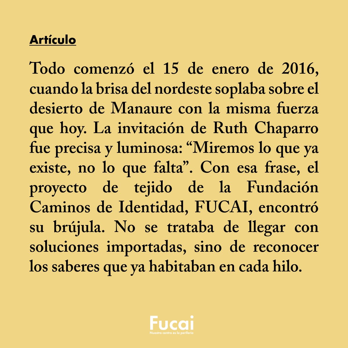 Nueve años acompañando a las mujeres Wayuu en un camino de calidad, autonomía e ingresos justos. 🟡 

Cada tejido es cultura viva.🪡 

Explora nuestro catálogo y apoya ingresos sostenibles:
🌐 fucaicolombia.org/tejido
📲 WhatsApp: +57 311 5753825 🟢 

#Generacióndeingresos #Fucai